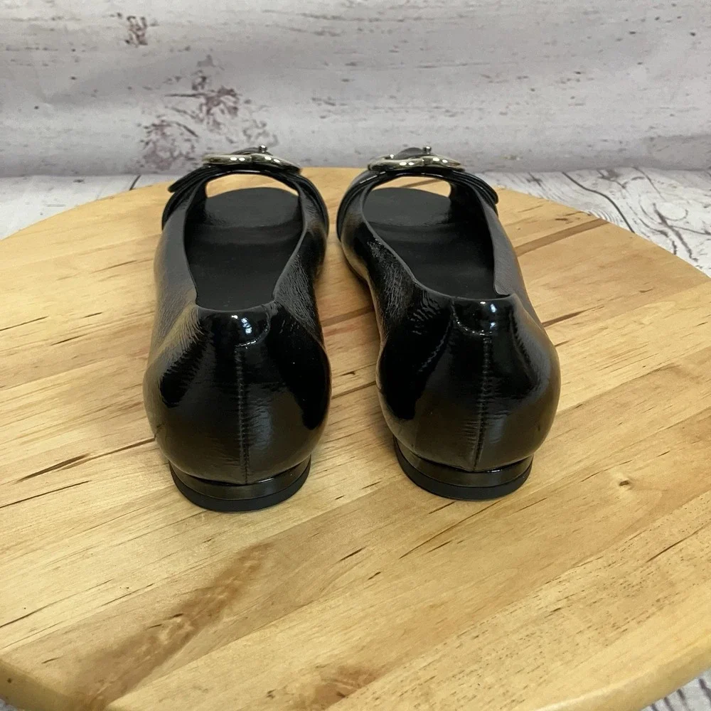 Gucci Ballet‎ Flats Womens Size 37EU 7US Black Leather Buckle Peep Toe
